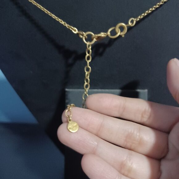 STELLA & DOT Gold-Toned Necklace w/ Pink, White, Blue Beads, 16" - Picture 3 of 3